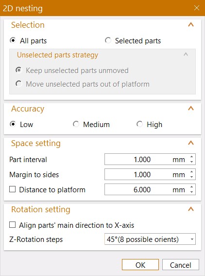 2D nesting GUI